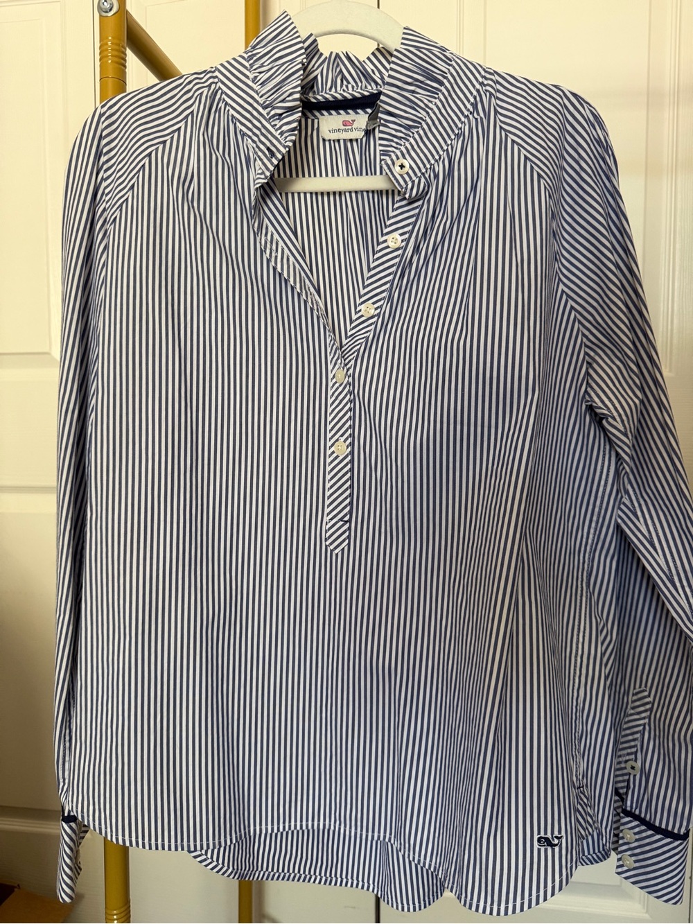 Vineyard Vines Navy and White Striped Popover Blouse